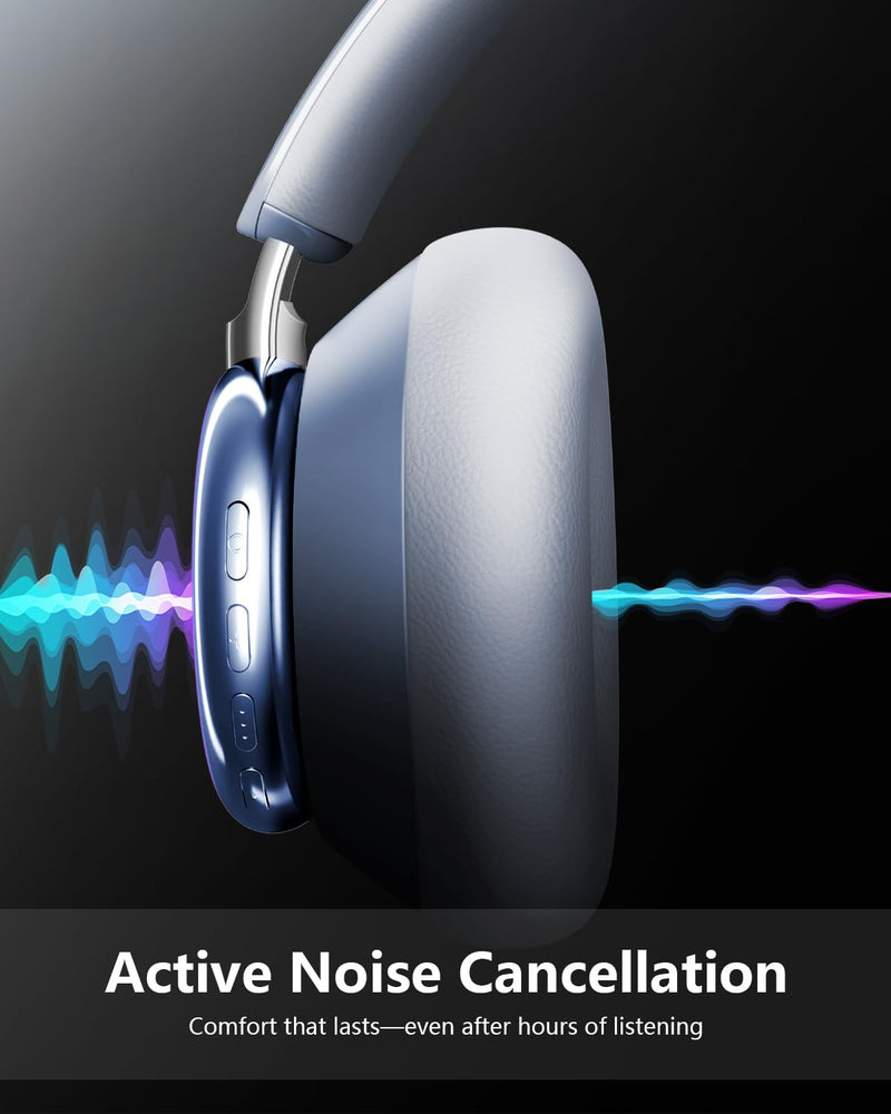 Wentronic Y03 Bluetooth Headphones Wireless Active Noise Cancelling Over Ear Headphones 48 Hours Playtime High Sound Quality 6 EQ Music Mode Headphones with Soft Ear Cushion - Blue