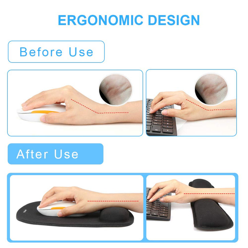 TECKNET Keyboard Wrist Rest and Mouse Pad with Wrist Support, Memory Foam Set for Computer/Laptop/Mac, Lightweight for Easy Typing & Pain Relief Ergonomic Mousepad (Black) Black