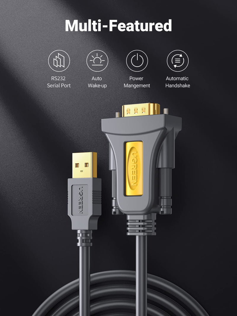 UGREEN USB to RS232 Adapter Serial Cable DB9 Male 9 Pin with PL2303 Chipset RS-232 Converter Cable for Windows 10 8.1 8 7 XP Vista, Mac OS, Linux, 6FT