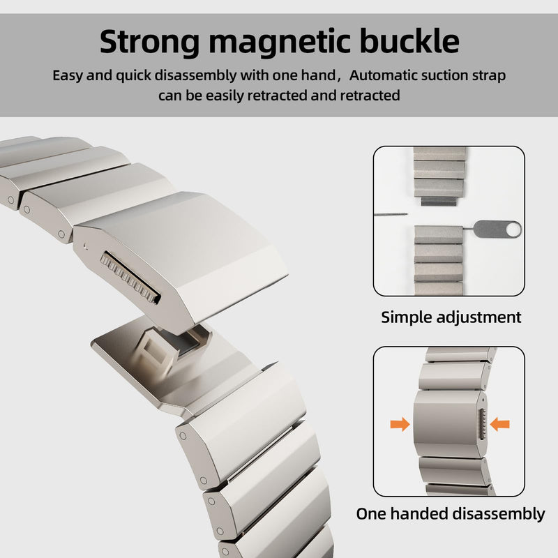 Titanium Band, Adjustable, Magnetic Clasp, Compatible with Watch Ultra 2, 49mm, 45mm, 44mm, 42mm, Series 9, 8, 7, 6, 5, SE Ultra, Women & Men (49mm/45mm/44mm/42mm, Titanium) 44mm/45mm/46mm/49mm/42mm(series 3）