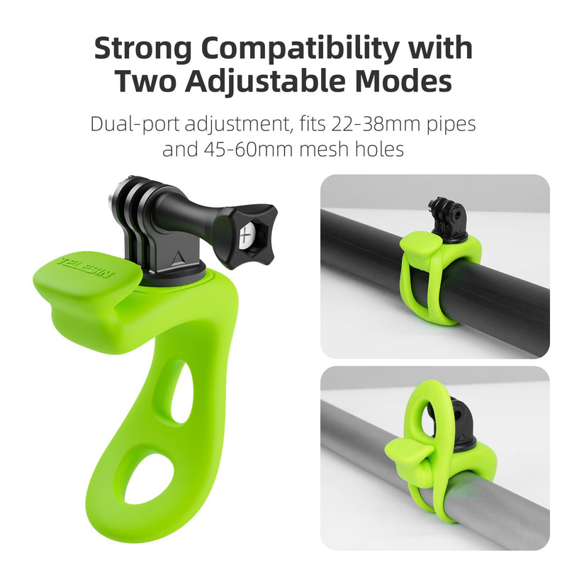 TELESIN Camera Flexible Mount 360 Strap Mount Wrap Band for GoPro Insta360 DJI Action Osmo Pocket Bike Motorcycle Handlebar Roll Bar Tube Clip Holder Attach Accessories Green