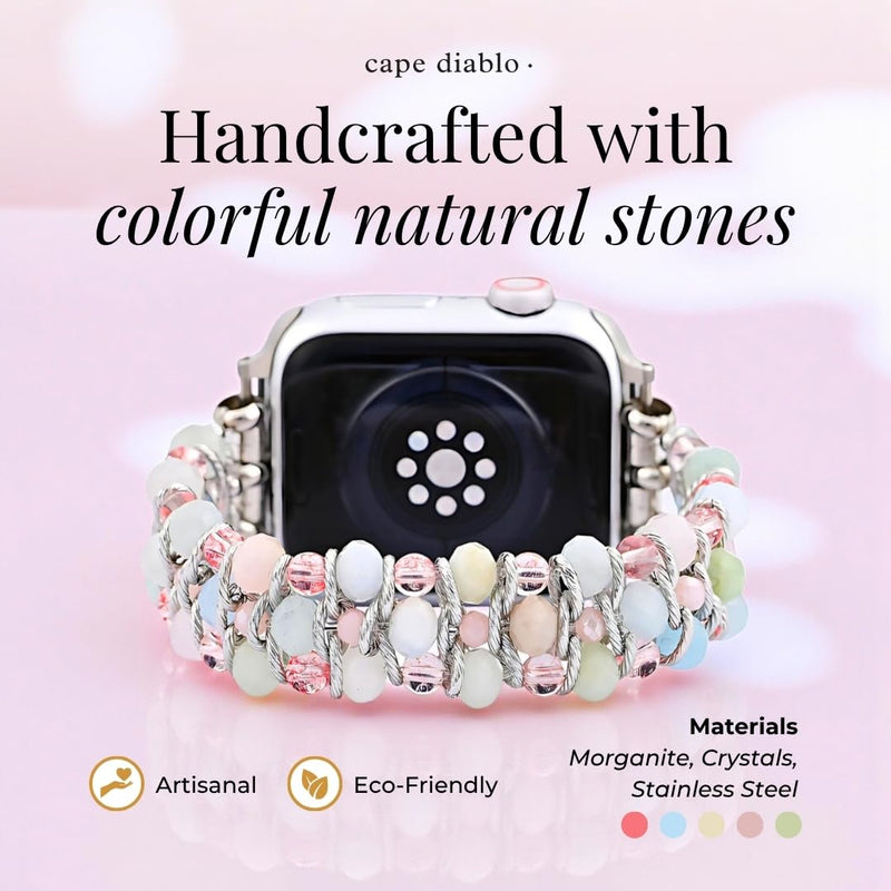 Cape Diablo Smart Watch Band for Women - Handmade Gemstone Strap - Compatible with 38mm-45mm Apple Faces Moonkissed Astral Large - Fits 6.5-7.0 inch wrists