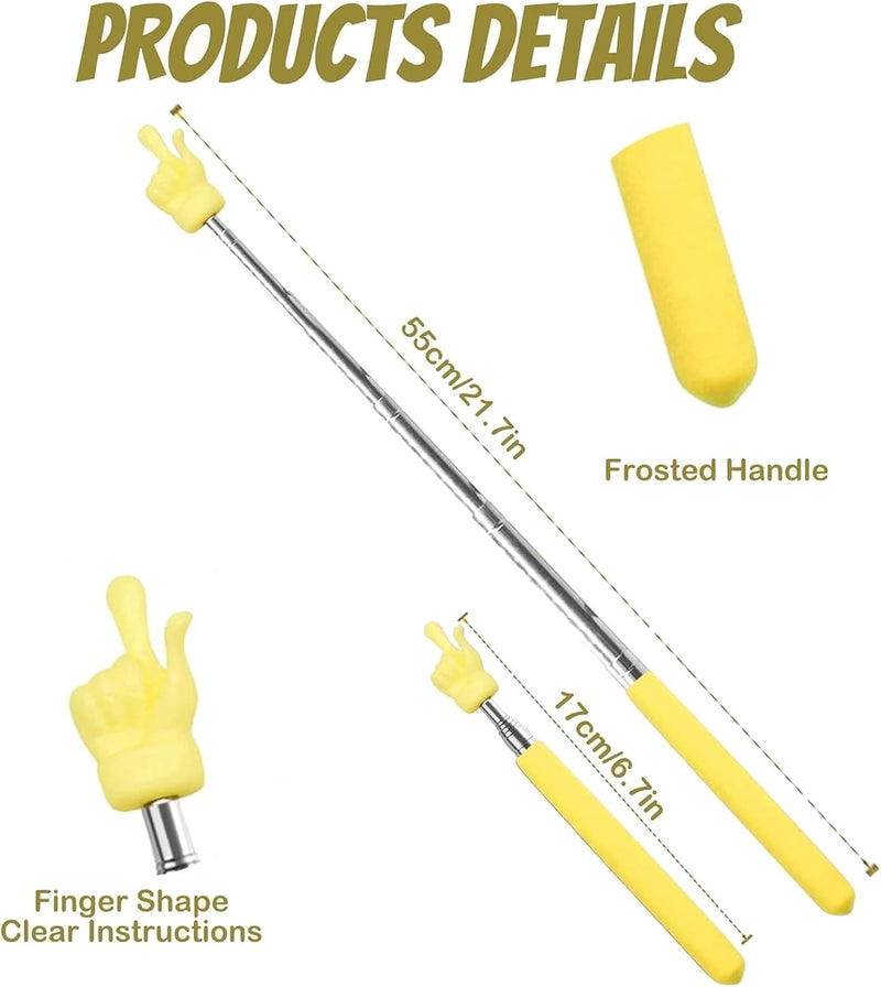2Pcs Retractable Teacher Pointer Finger, Telescopic Hand Pointer Teacher Pointers for Classroom, Mini Extendable Finger Pointers Stick Elementary School Kindergarten Teachers Supplies (Yellow)