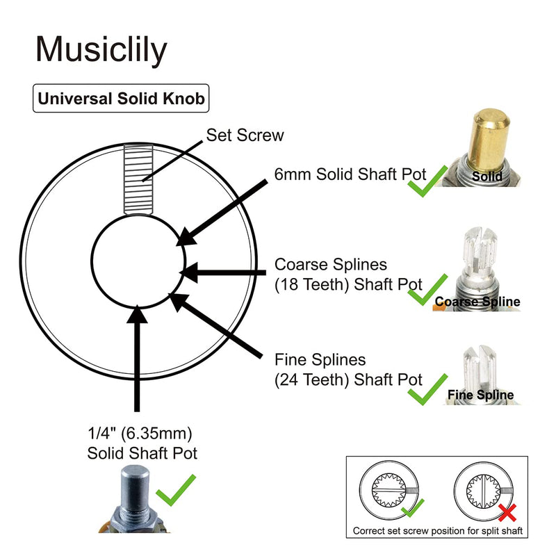 Musiclily Pro 1/4 Inch Steel Mother-of-Pearl Top Dome Knobs with Set Screw Universal Fitting Control Knobs for Electric Guitar or Bass, Gold (Set of 2)