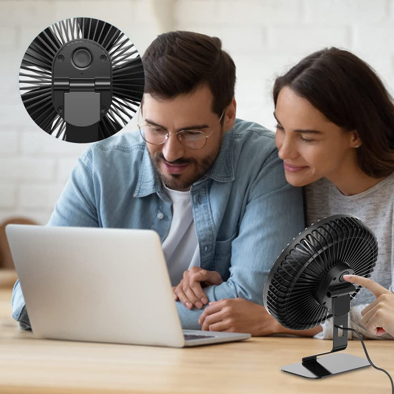 Svinkal USB Desk Fan, 6 Inch Ultra-quiet Desktop Table Fan, 90° Adjustment , USB Powered, 4 Speeds Powerful Desktop Table Fan, Portable Mini Desktop Table Fan for Home Bedroom Office RV Outdoor Travel (Black) TF61 FAN 6"