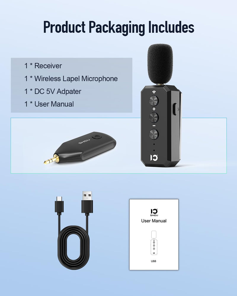 SHIDU Wireless Microphone Headset 2.4G Wireless lavalier Mics System with 3.5MM Plug for Voice Amplifier, Speakers, PA System Teacher, Tour Guides, Fitness Instructor