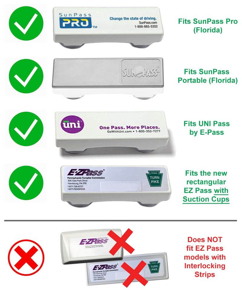 Silicone Skin for SunPass Pro and SunPass Portable (Florida), UNI Pass by E-Pass, and Rectangular EZ Pass with Suction Cups. Wraps Your Transponder for a Discreet Look. Includes Black Suction Cups