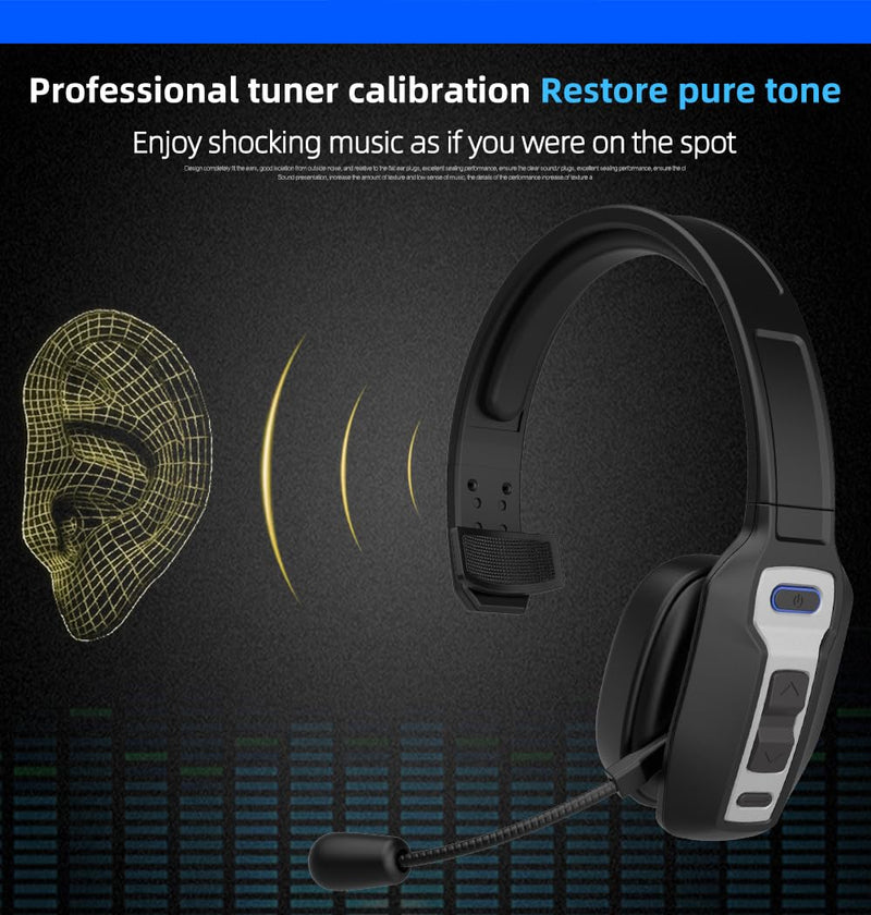 Bluetooth Headset with Microphone,Noise Cancelling with Mute Button, Very Strong Wireless Range, All-Day Comfort On Ear Headphones 60 Hrs Working time for Trucker/Work/PC/Call Center/Meeting/Office
