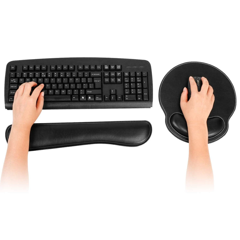 RICHEN Ergonomic PU Leather Keyboard Wrist Rest and Mouse Pad with Wrist Support, Memory Foam Set for Computer/Laptop,Gaming and Office, Comfortable for Easy Typing & Pain Relief (PU Black) Pu Black