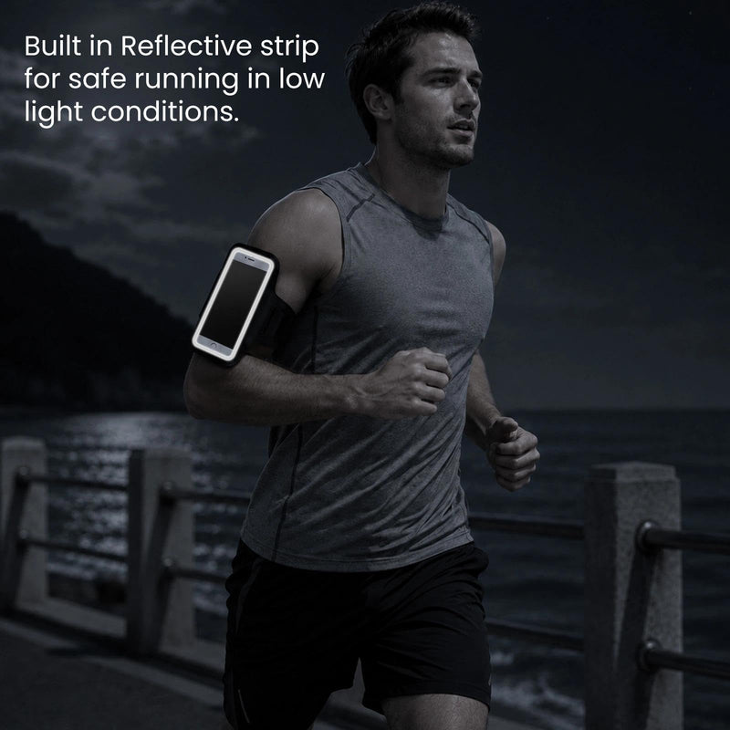 Running Phone Armband Stretchable Sports Arm Band Touchscreen Cover Key Pocket Reflective Strip for Gym Jogging Hiking Men Women(Black) Black