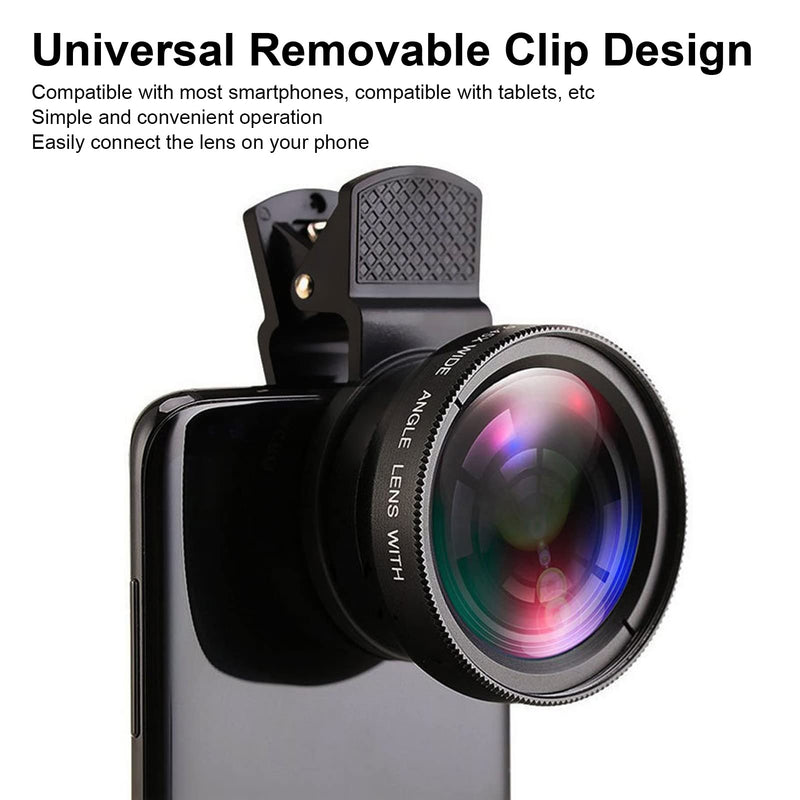 Generic 2 in 1 Phone Lens, 0.45X Wide Angle and 12.5X Macro Lens with Universal, for Most Smartphones and Tablets (Black) Black