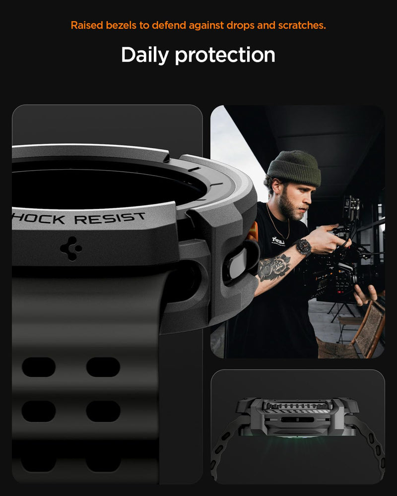 Spigen Rugged Armor Designed for Galaxy Watch8 Classic and Buds 3/3Pro Case Bundle - Matte Black