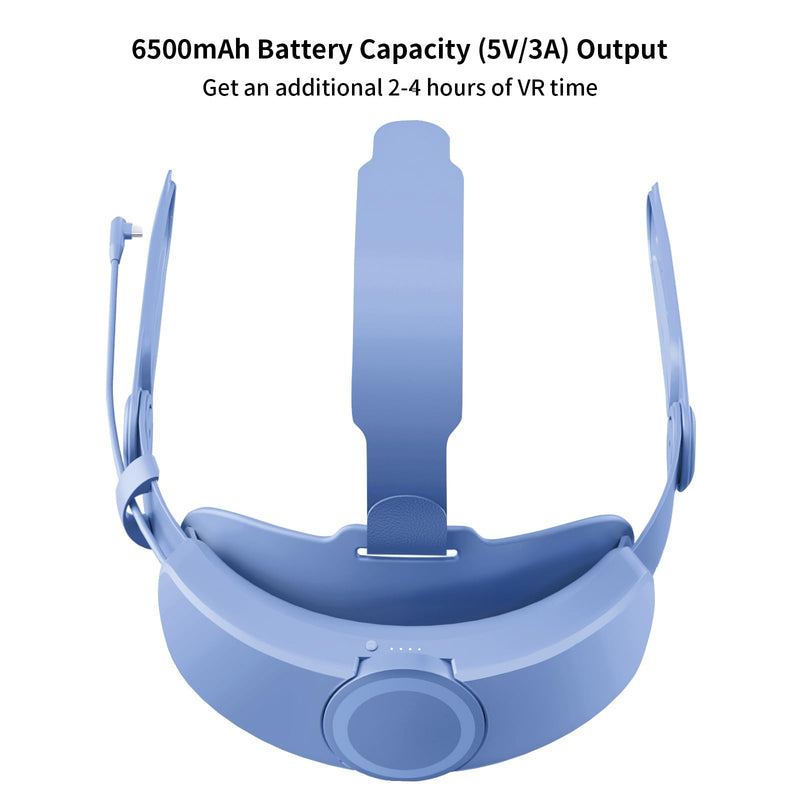 ANNAPRO Battery Head Strap for Meta Quest 3/Meta Quest 3S, Elite Strap with 6500mAh Battery Fast Charging Compatible with Oculus/Meta Quest 3S/3 Accessories, Enhance Comfort Extend Playtime, Blue