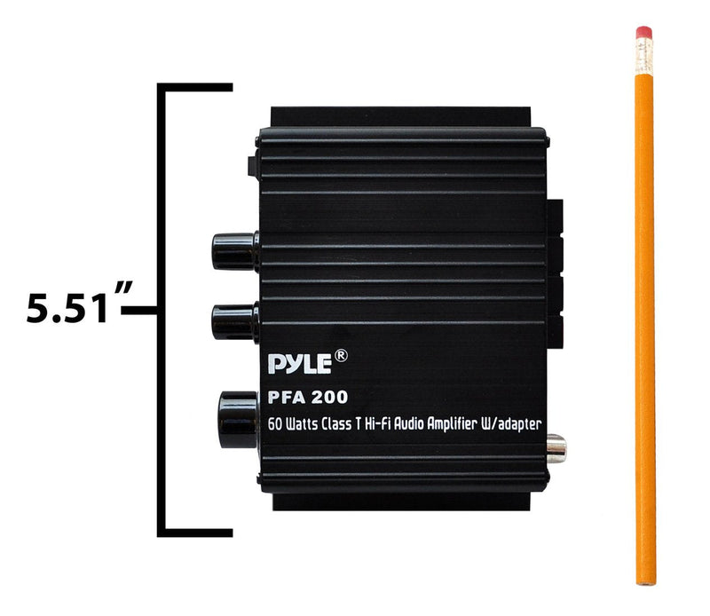 [AUSTRALIA] - Pyle Home Mini Audio Amplifier - 60W Portable Dual Channel Surround Sound HiFi Stereo Receiver w/ 12V AC Adapter, AUX, MIC IN, Supports Smart Phone, iPhone, iPod, MP3 For 2-8ohm Speakers - Pyle PFA200 