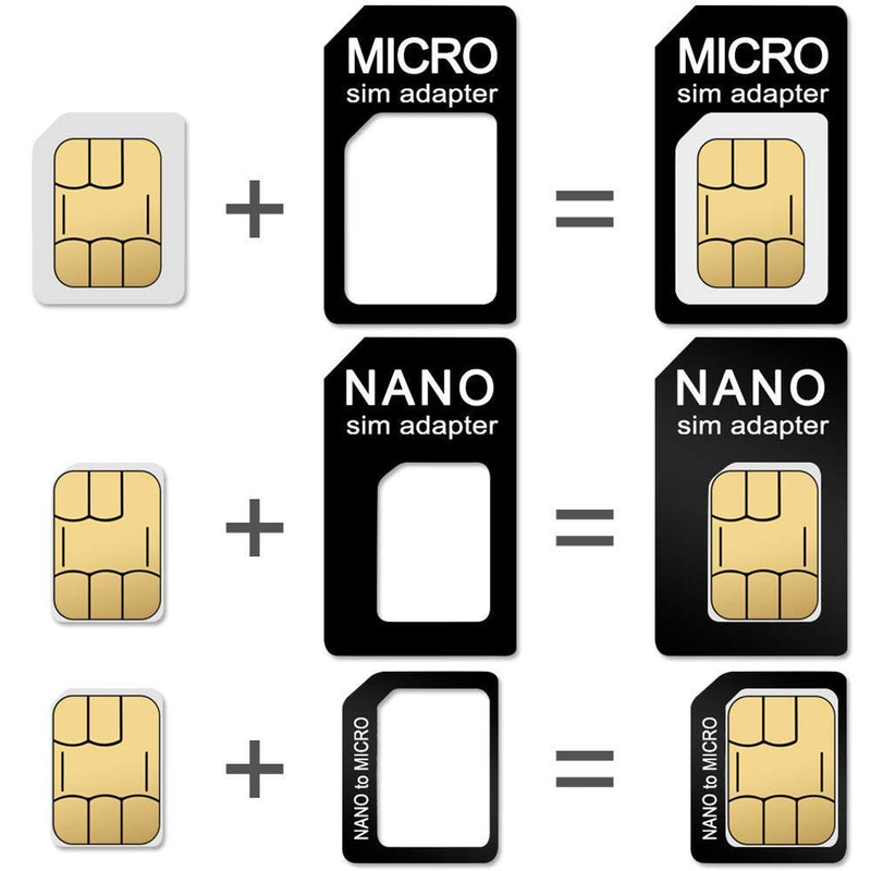 2 Packs SIM Card Holders with Tray Opener Pins, Card Storage Tool Set for Standard Micro Nano Micro-SD Memory Cards, with 3 Card Adapters and 1 Eject Pins - Black