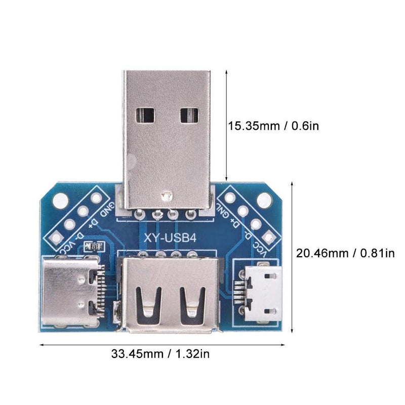 5pcs USB Adapters, Male to Female USB Connector DIP Adapter Branch Board 2.54mm 4P Micro Type-C Connector Converter