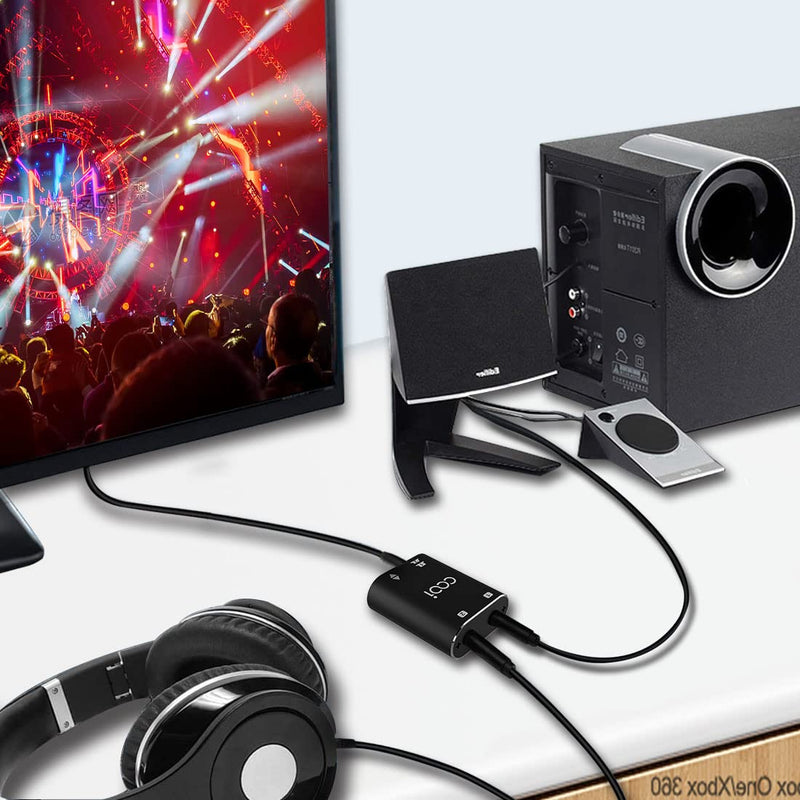 3.5mm Stereo Audio Switcher（1 in 2 Out /2 in 1 Out） with 3.5mm Audio Cable, 2 Ports AUX Audio Speaker Selector for PC Phone Laptop Headphone