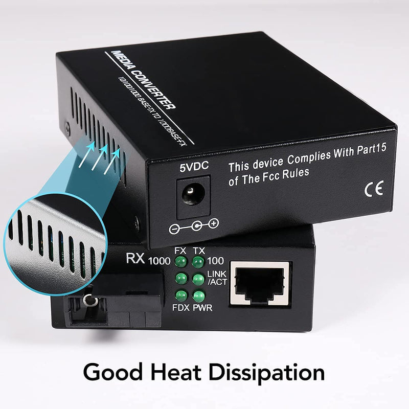 A Pair 2 Pack SC Single Mode Gigabit Ethernet Media Converter 10/100/1000Mbps Bi-Directional Single SC Fiber Ethernet Transceiver up to 20km RJ-45 Port 10/1000Base-TX to 1000Base-FX 1310-nm Single-Mode SC Single Port