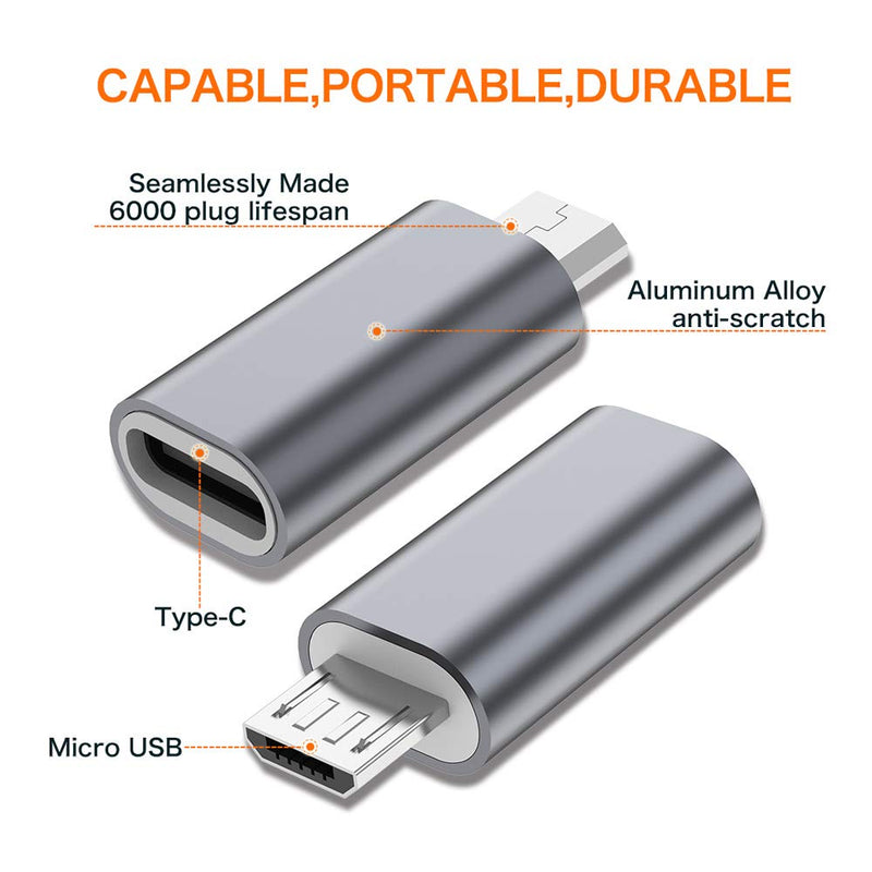USB C to Micro USB Adapter, (4-Pack) Type C Female to Micro USB Male Convert Connector Support Charge Data Sync Compatible with Samsung Galaxy S7 S7 Edge, Nexus 5 6 and Micro USB Devices(Grey) Grey