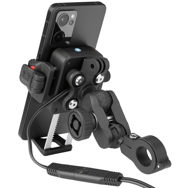 KEMIMOTO Anti-Theft Motorcycle Phone Mount with Qi 15W Wireless Charger | with 33W PD/USB-C Fast Charging Port, Anti-Vibration Dampener, One-Hand Operation, 360° Adjustable for 5.4''-7.2'' Cellphone