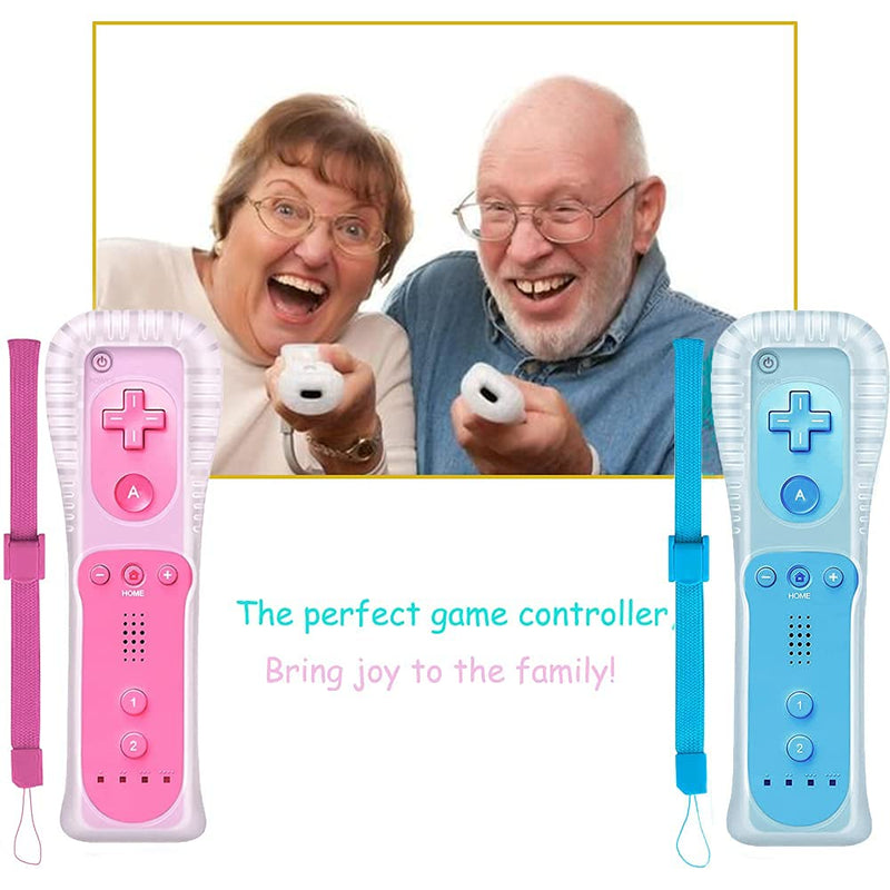 4 Packs Classic Remote Controller Compatible for Wii Wii U Console, Gamepad with Soft Silicone Sleeve and Wrist Strap (Red+Blue+Pink+Dark Blue) Red+Blue+Pink+Dark Blue