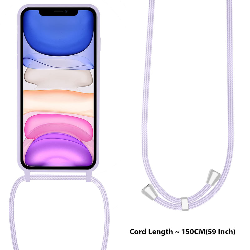 UEEBAI Crossbody Lanyard Phone case for iPhone 14 6.1 inch, Silicone Phone Cover with Adjustable Necklace Strap Soft Belt Neck Cord Lanyard Shockproof Protective Case - Mauve