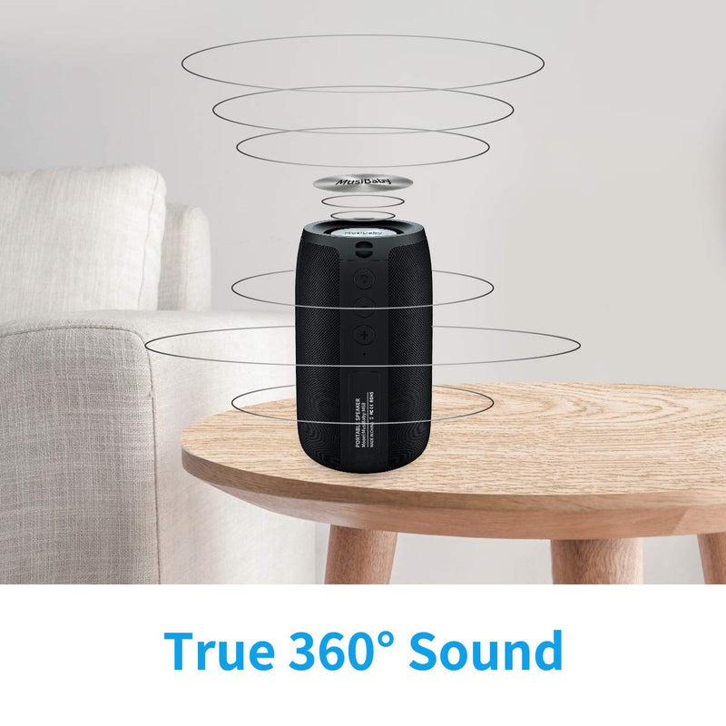Bluetooth Speaker,MusiBaby Speaker,Outdoor, Portable,Waterproof,Wireless Speakers,Dual Pairing, Bluetooth 5.0,Loud Stereo,Booming Bass,1500 Mins Playtime for Home&Party Black