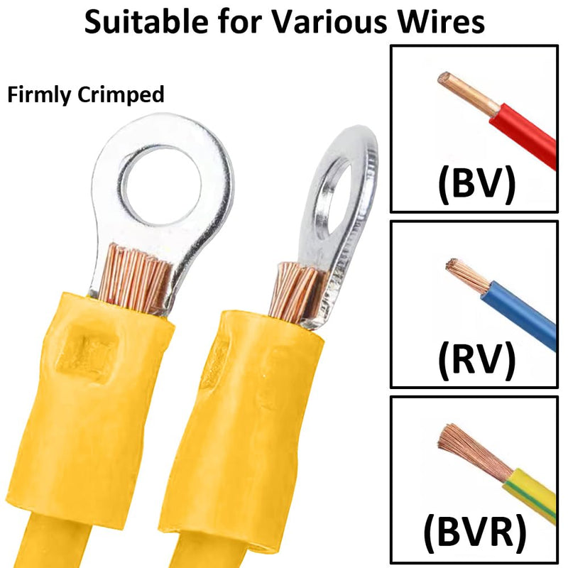 ETOPARS Pack of 100 Yellow M6 Ring Cable Lugs Copper 6.4 mm Hole Ring Cable Lugs 10-12AWG Insulated Electrical Connection Terminal Cable Connector Crimp Connectors M6 Loch Yellow 12-10awg