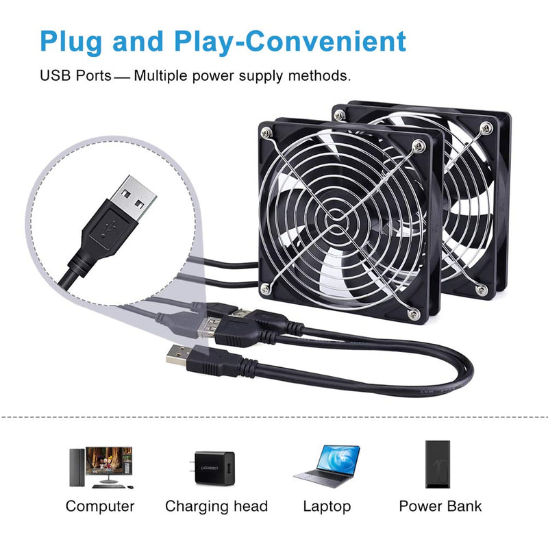 2 Packs Wathai 120mm x 25mm 120mm 5V USB Fan for Receiver AV cabint Game Console PC Laptop TV Box Projector Router Cooling