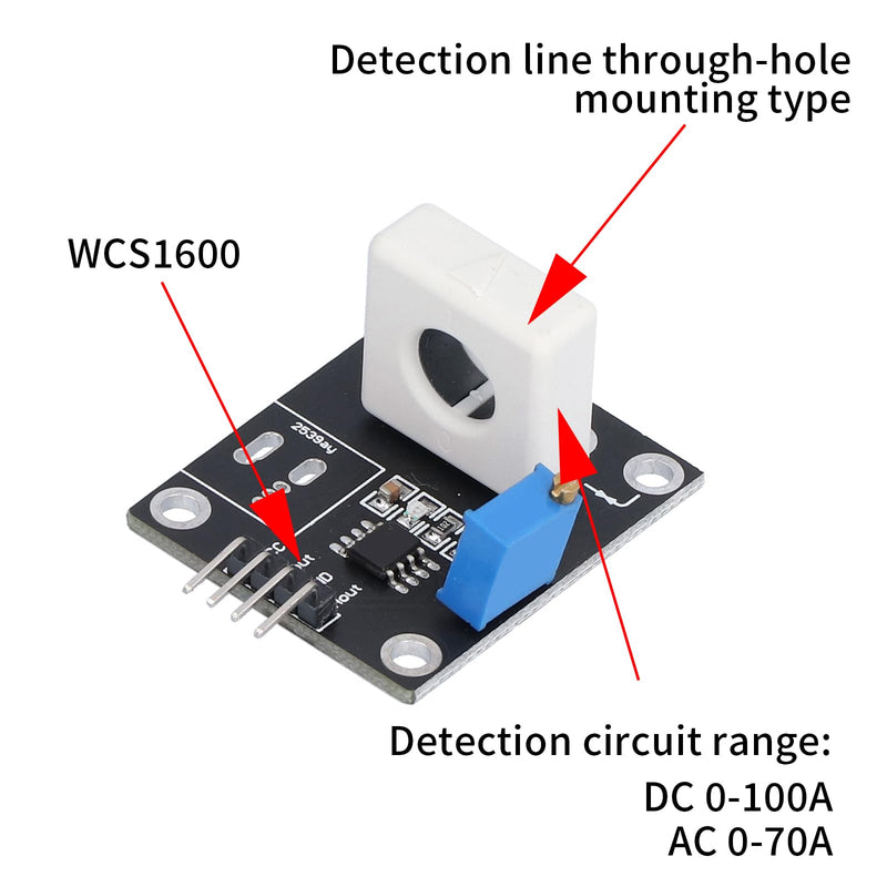 Hall Current Sensor, 100A WCS1600 DC 5V Short Circuit Protection Modules Adjustable Short Circuit Overcurrent Protection Detector for Intelligent Car Engine Overcurrent Detection Wcs1600-black