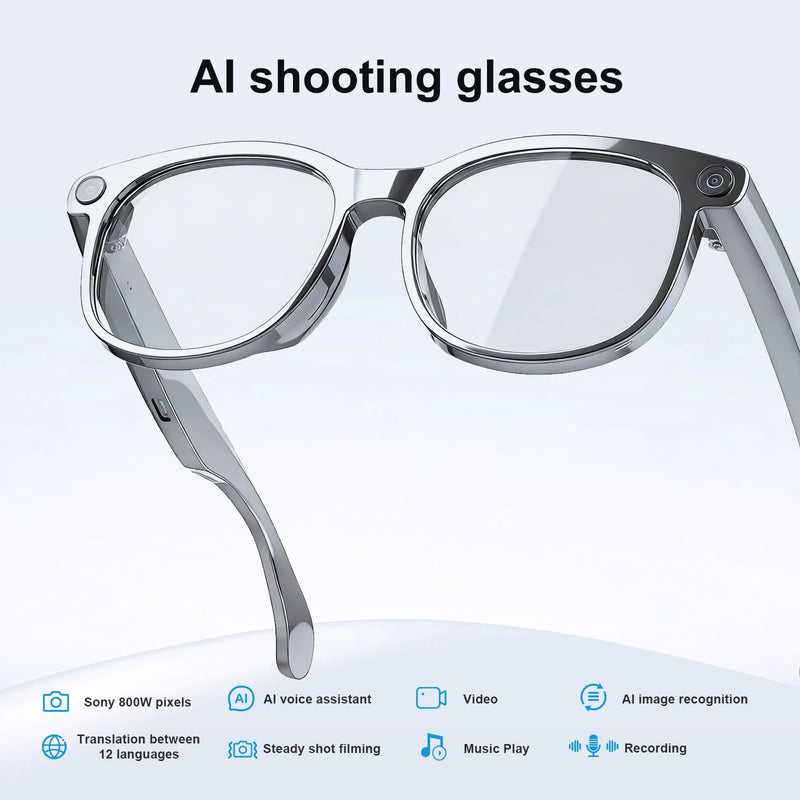 2026 AI Glasses with Anti-Shake 8MP Camera & 1080P HD Video Recording, Smart Glasses for Adults,with Translation, AI Voice Assistant,Object Recognition, Conferences Recording