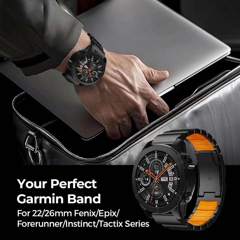 26mm 22mm Grade 2 Titanium Silicone Band for Tactix 8 51mm/Enduro 3 51 mm/Fenix 8/7/7X/6X, QuickFit Metal Strap for Venu 4 45mm/Fenix 8 47mm,Lightweight,Skin-Friendly Anti-Slip, No Hair Pulll black red 26mm