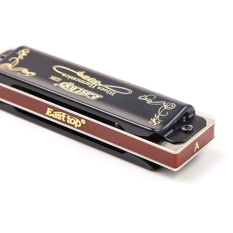 Diatonic Blues Harmonica 10 Holes Blues Harmonica 20 tones black T008K with Case，More Professional Harmonica for Beginner ，Students，Adults and Professional Player (Key of F) Key of F