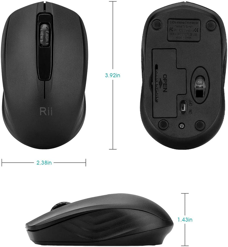 Rii Wireless Mouse 1000 DPI for PC, Laptop, Windows,Office Included Wireless USB dongle (Black) Black