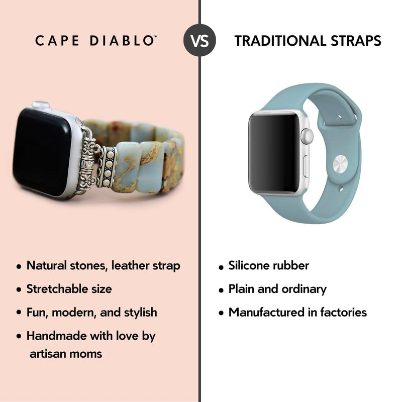 Cape Diablo Smart Watch Band for Women - Handmade Gemstone Strap - Compatible with 38mm-45mm Apple Faces, Earth Tibetan