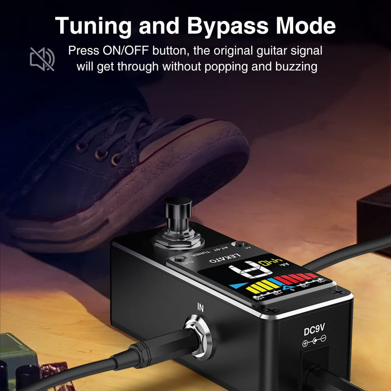[AUSTRALIA] - LEKATO Guitar Tuner Pedal with True Bypass, Chromatic Tuner Pedal for Electric Guitar and Bass, Color Display Tuning Pedal with Mute, Pitch and Flat Tuning Black Tuner 