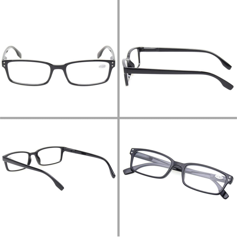 Kerecsen 4 Pack Reading Glasses for Women/Men Spring Hinges Readers Glasses Lightweight Eyeglasses 4 Pack Black 2.0 Diopters