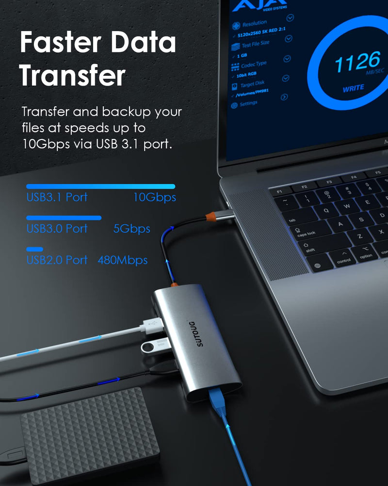 4 in 1 USB C Hub, USB C Adapter, USB Type C to USB 3.1 Adapter with SuperSpeed 10Gbps for MacBook Pro/Air Grey 3 USB 3.1 and RJ 45