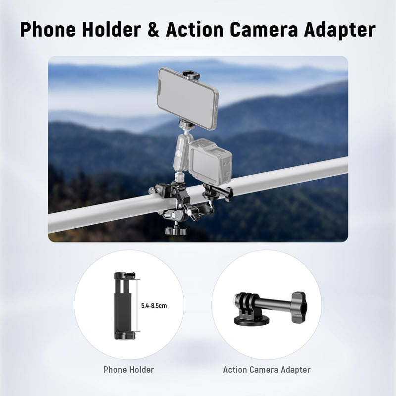 Neewer Super Clamp with 3" Dual Ballhead Magic Arm, Camera Phone Clamp Mount with 1/4" 3/8" Threads, Phone Holder Action Camera Adapter Compatible with GoPro DJI iPhone 16 15 Pro Max Plus, ST88