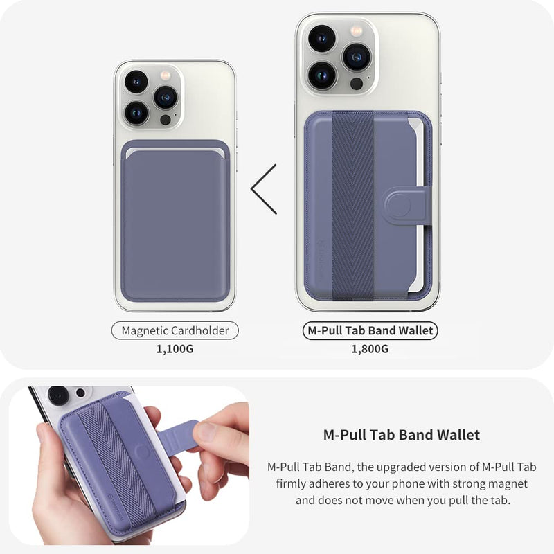 Sinjimoru Comb-Pattern Phone Grip Wallet, Vegan Leather Magnetic Cell Phone Card Holder Wool Band Strap as Credit Card Case Compatible With iPhone 15 14 13 12 Series. M-Pull Tab Band Black