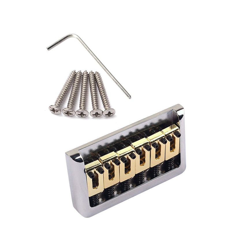 Electric Guitar Bridge Fixed Hardtail Bridge with Brass Saddle for Electric Guitar Replacement Part Chrome Silver+Brass Saddle