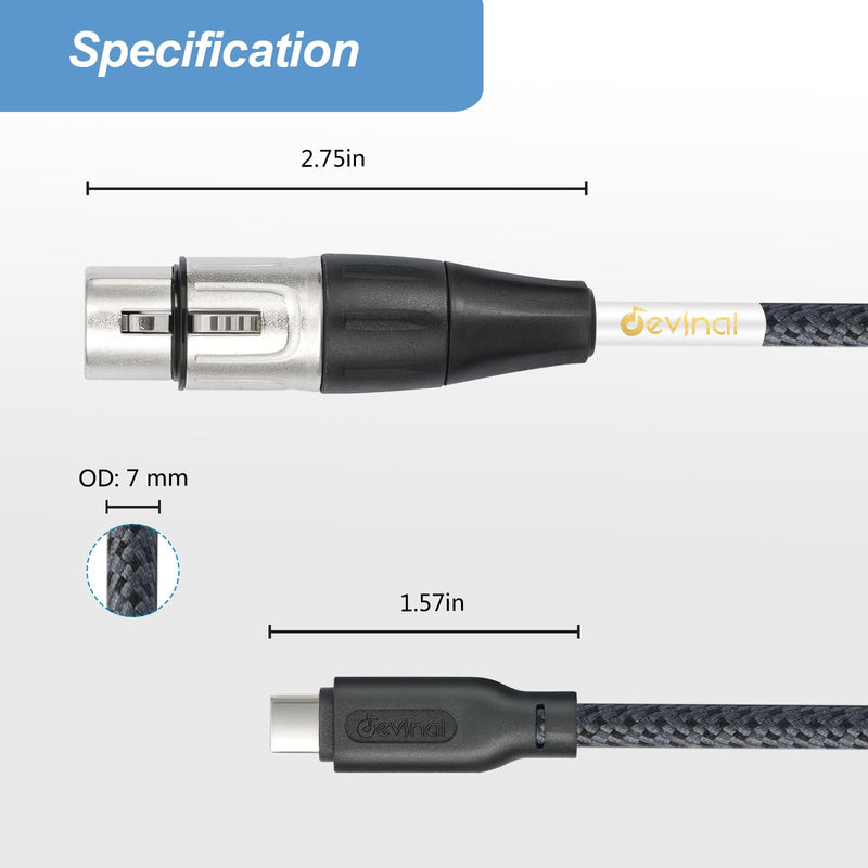 [AUSTRALIA] - Devinal Upgrade XLR Female to USB C cable, USB tyep-C to Female XLR Recording Cable Cord Connector Adapter Compatible with Microphone Smartphone or MacBook 3M 3M/10FT 