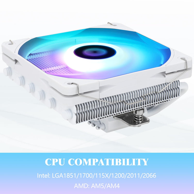 Thermalright-TR AXP120-X67 White ARGB Low Profile CPU Air Cooler with Quite 120mm TL-C12015W-S PWM Fan, 6 Heat Pipes, 67mm Height, for AM4/AM5/Intel LGA 1700/1851/1150/1151/1155/1200/2011/2066