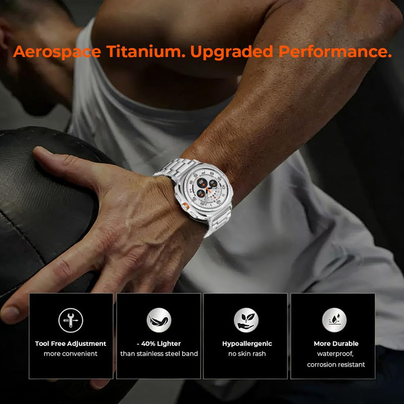 No Tool Titanium Strap for Galaxy Watch Ultra 2 1 (2026/2025/2024) | Metal Band for Samsung Watch Ultra 47mm | 40% Lighter than Steel,Tool-free Link Removal,Hypoallergenic,Fit Wrist 6"-8",Men 22mm