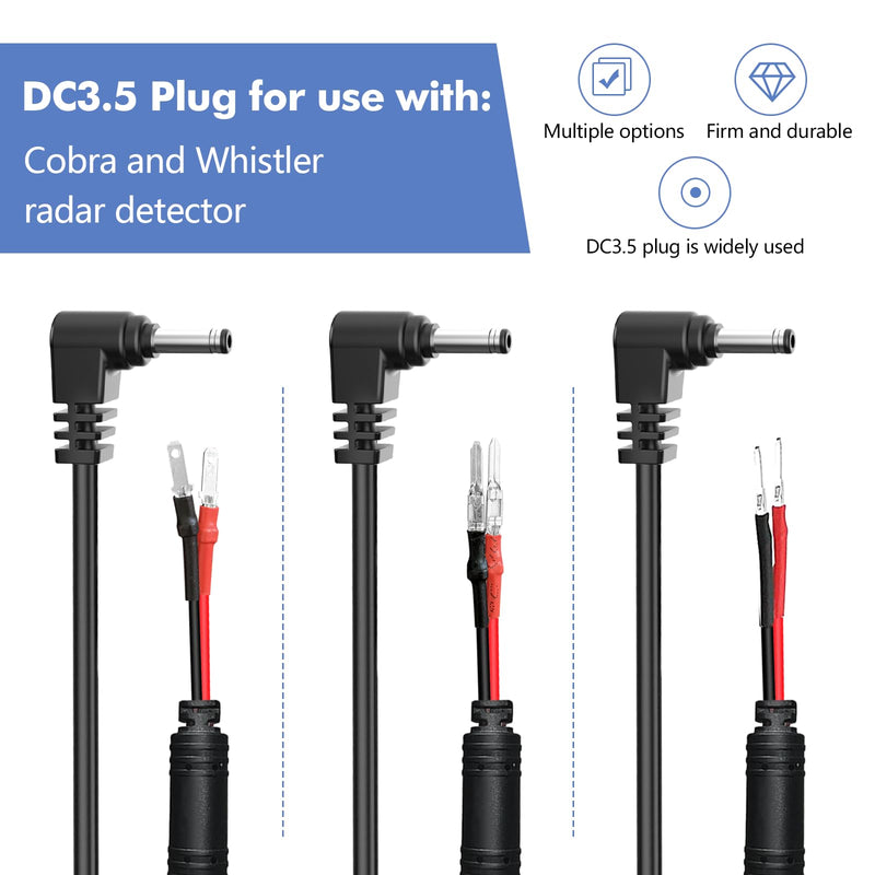 Radar Detector Hardwire Power Cord, Rearview Mirror Plug Cable, with Inline Fuse Holder,Suitable for Uniden Escort Beltronics Valentine One Cobra Whistler Radar Detector,3-Piece Set,17.7'' (DC3.5) DC3.5-17.7in