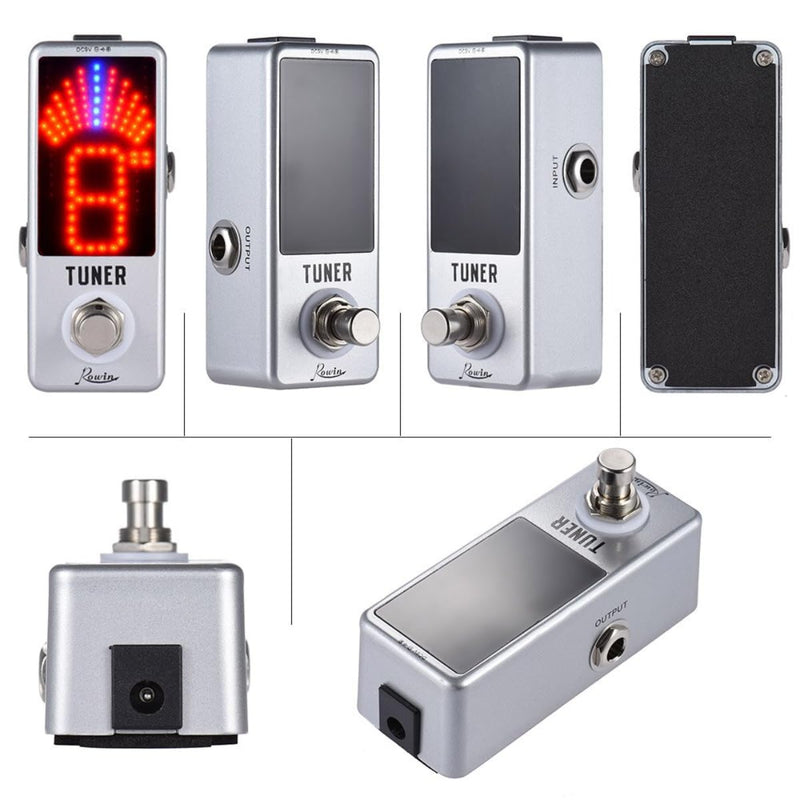 Rowin High Precision Guitar Chromatic Tuner Pedal Ture Bypass Silver