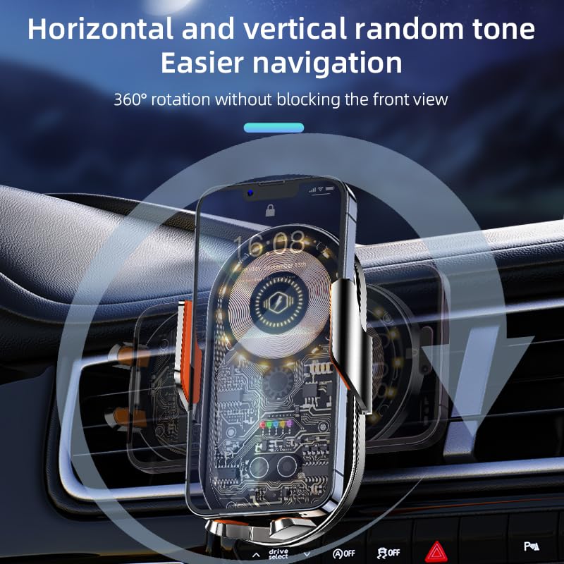 Phone Holders for Your Car with Wireless Chargre - Metal Hook Clip, Auto Clamp Air Vent Cell Phone Car Mount, Hands Free Universal Automobile Cradle Fit for iPhone Android and All Smartphones Silver