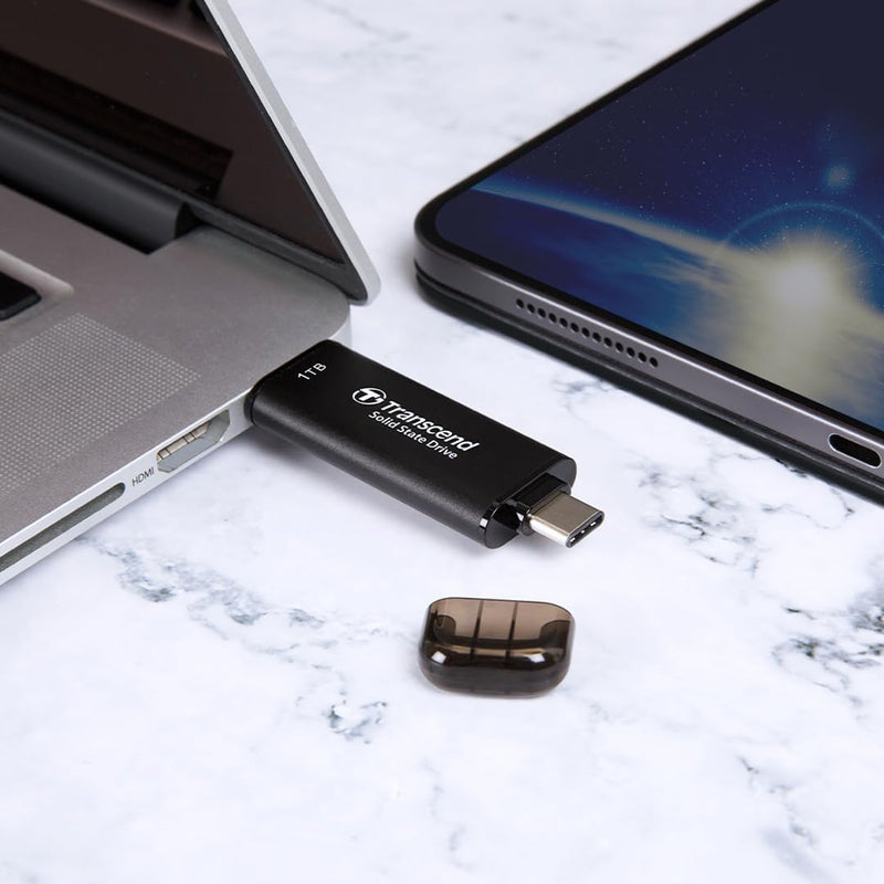 Transcend 128GB ESD310 Dual Portable SSD 1050MB/s USB-A+C, Thumb Drive | External Solid State Drive USB 3.2 Gen 2 for iPhone17,16,15, iPad, Mac, Tesla, Steam Deck, Android, Smart TV