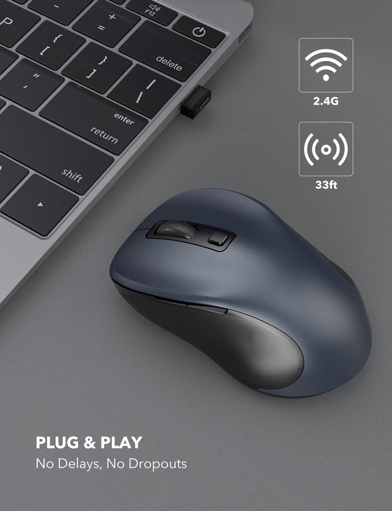 Wireless Mouse for Laptop, Trueque 2.4G Ergonomic Computer Mouse with 3 Adjustable DPI Levels, Page Up & Down Buttons, USB Mouse for Chromebook, PC, Desktop, Notebook, MacBook (Grey) Grey