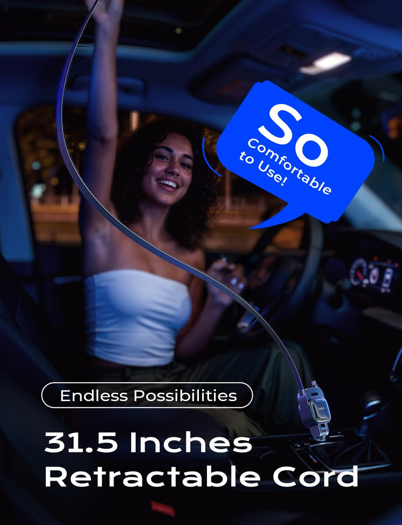 LISEN 96W Fast Charging Retractable Car Charger[USB C Cable & L Cable], 4 in 1 Retractable Car Charger Fast Charging Car Charger for iPhone 17 Pro Max 16 15 14 13, Samsung Galaxy S25/24,Black Black 31.5 Inch